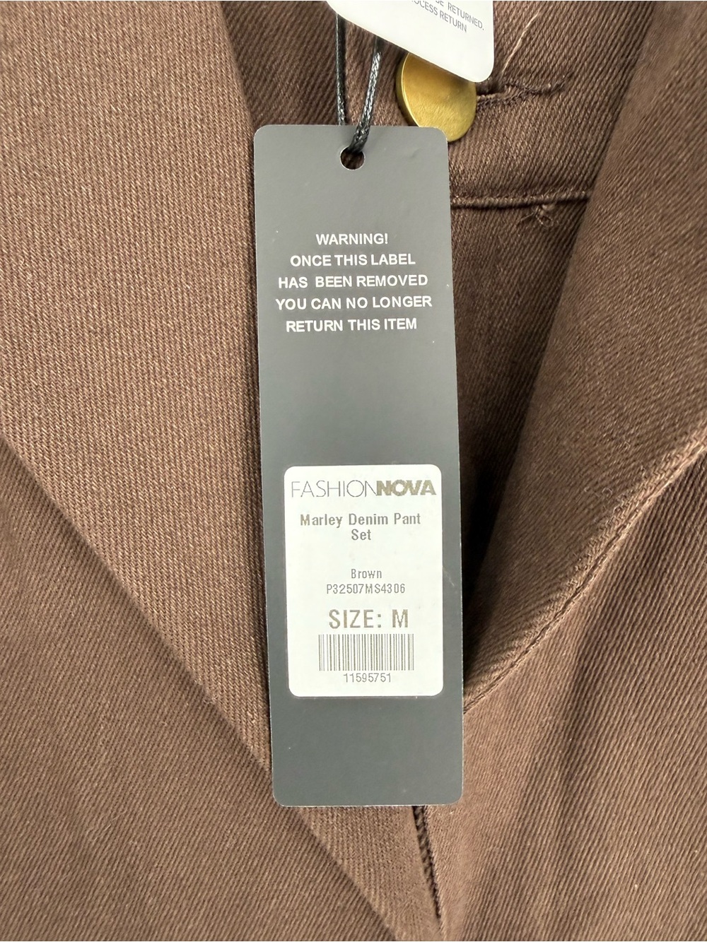 NWT Fashion Nova Marley Brown Denim Pant Set Size Medium 2 Piece - Picture 2 of 3